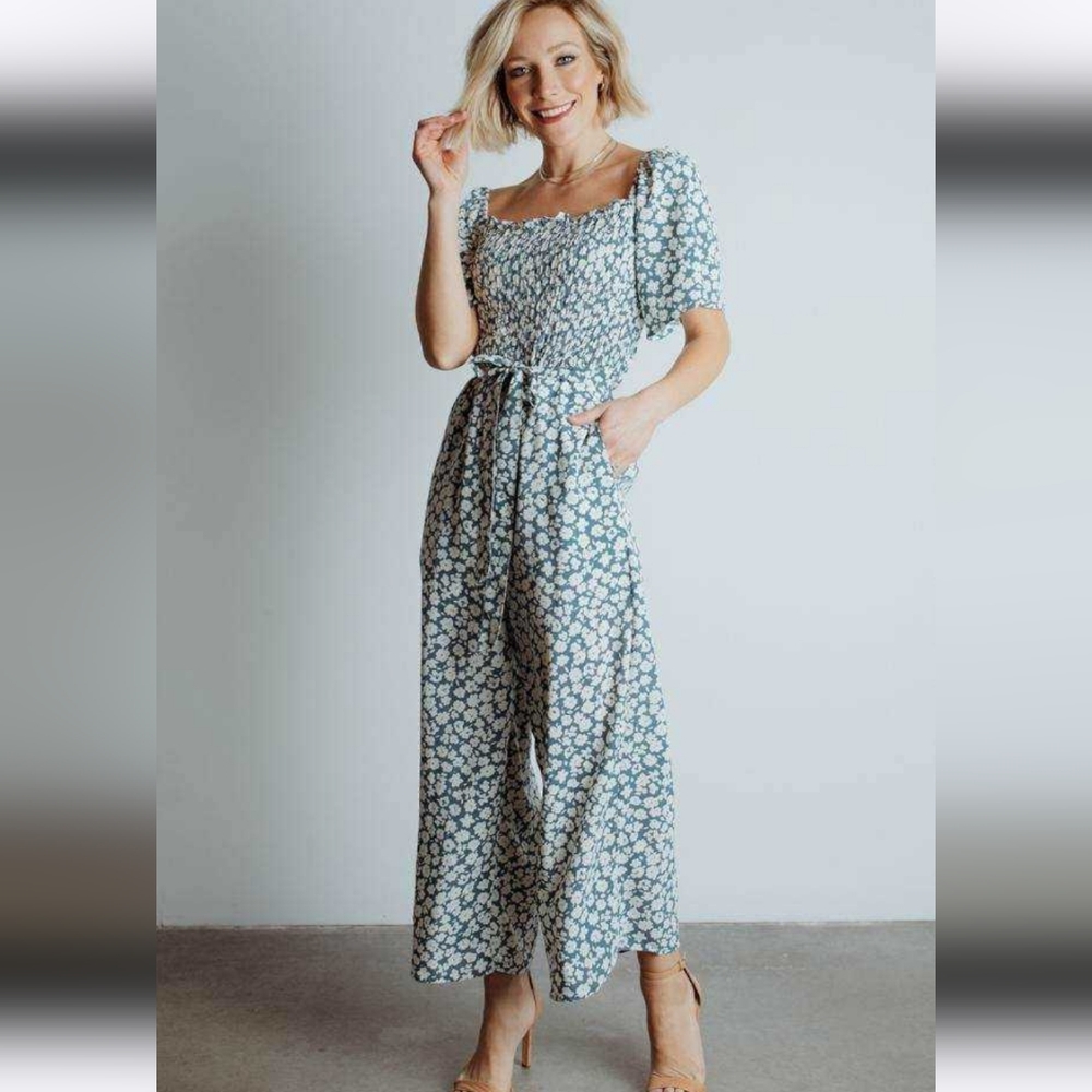 Baltic Born Womens Kendall Floral Jumpsuit Blue NWT